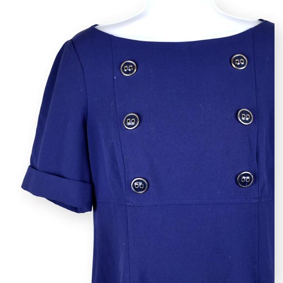 EVAN PICONE Navy Blue Button Short Sleeve Dress 8 - Picture 3 of 7